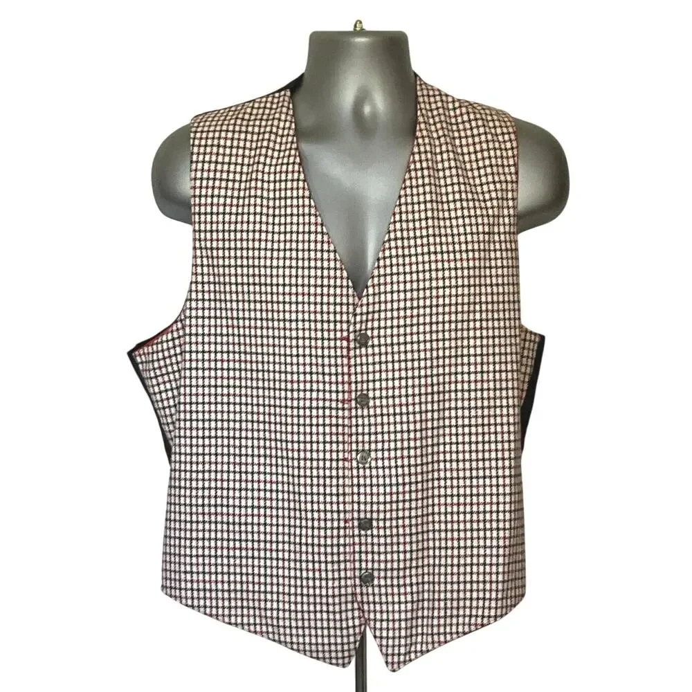 Men’s Reversible Dress Vest Size 46L Red & Plaid Formal Waistcoat